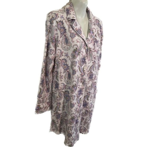 Lauren Ralph Size M Women’s Paisley Collared Button Up Nightshirt - Picture 2 of 11